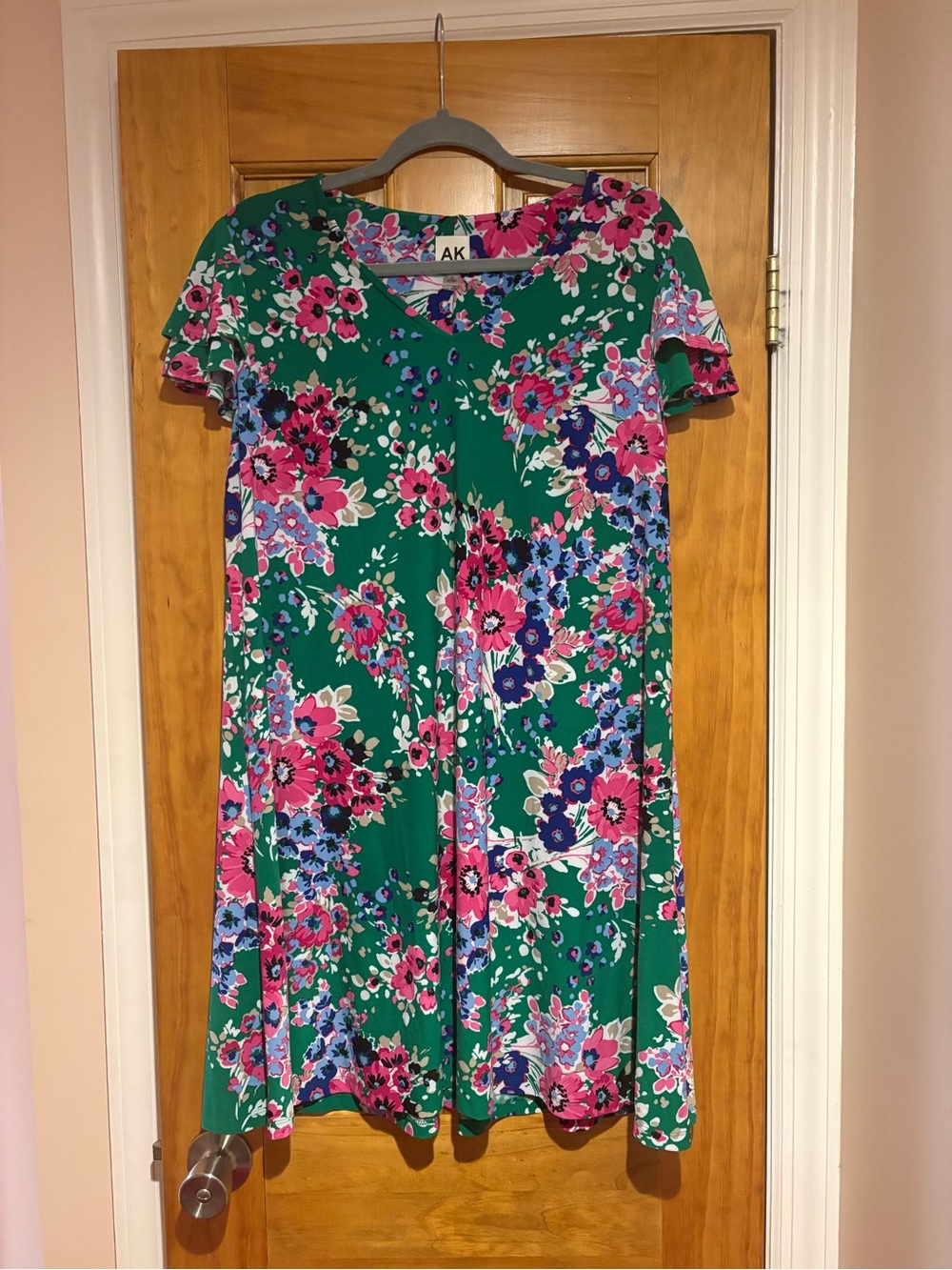 Anne Klein Green Floral Dress with Pink & Purple Flowers